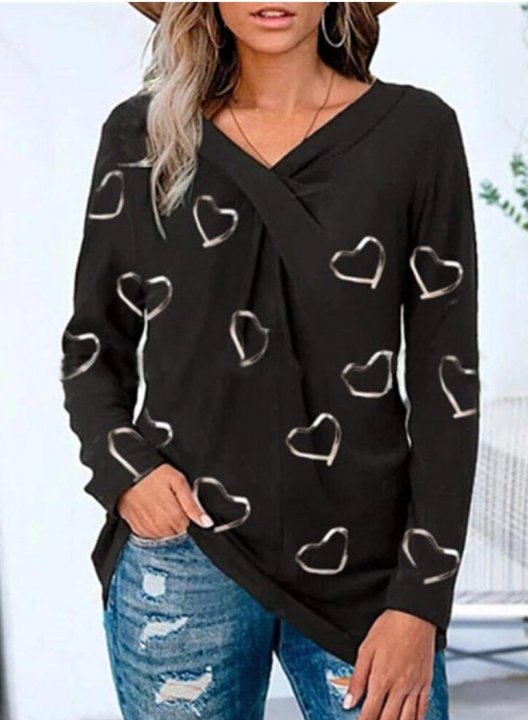 Women's Tunic Tops Heart-shaped Solid V Neck Long Sleeve Criss Cross Casual Daily Tunics