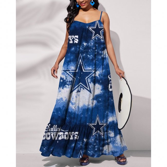 Dallas Cowboys Printed Tie Back Pocket Strap Swing Dress