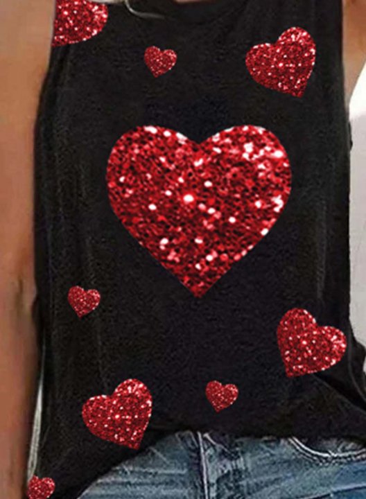 Women's Tank Tops Summer Casual Sequin Solid Heart-shaped Round Neck Tunic Tops