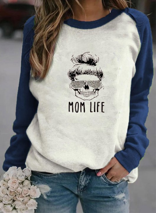 Women's Sweatshirts Letter Portrait Color Block Round Neck Long Sleeve Daily Casual Sweatshirts