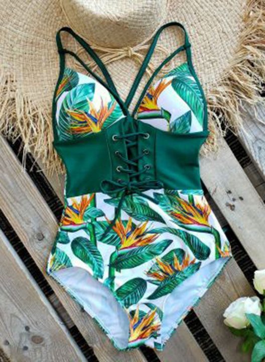 Women's One Piece Swimwear Multicolor Floral Spaghetti Knot One-Piece Swimsuit