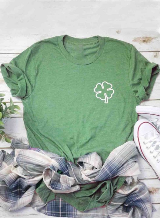 Women's St Patrick's Day T-shirts Clover Print Short Sleeve Round Neck Daily T-shirt