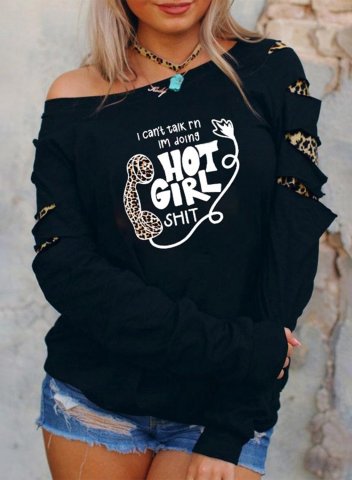 Women's Sweatshirts Animal Print Letter Cut-out Off Shoulder Long Sleeve Daily Casual Sweatshirts
