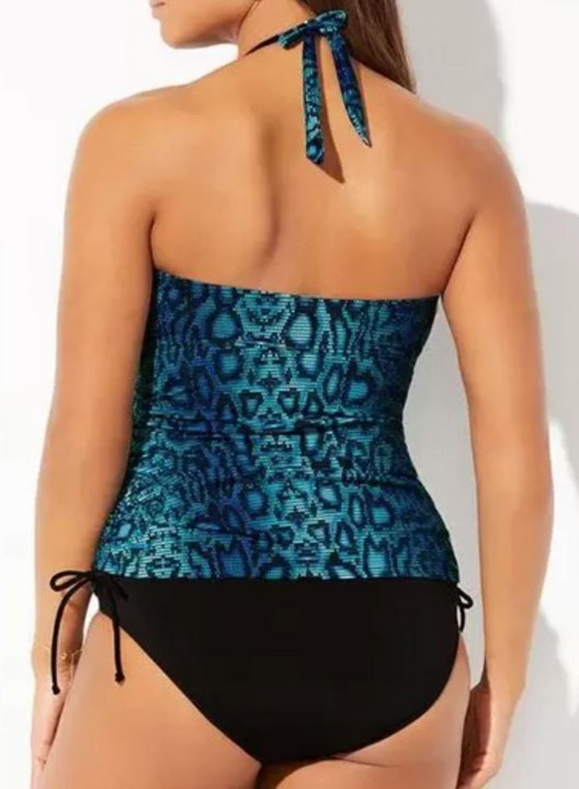 Women's Tankinis Plus Animal Print Halter Criss Cross Beach Casual Tankinis