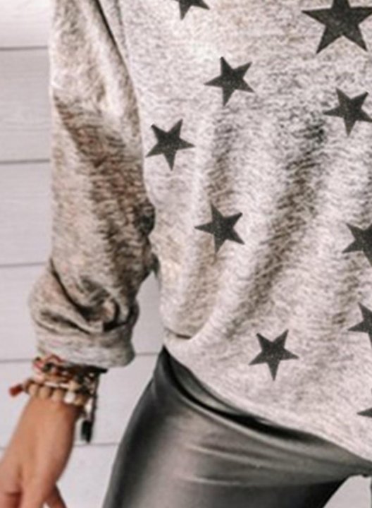 Women's T-shirts Star Print Long Sleeve V Neck Daily T-shirt