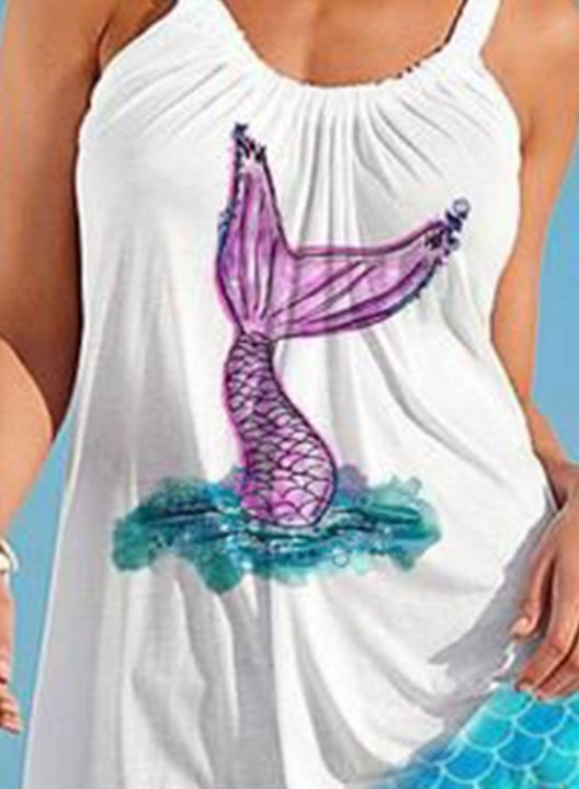 Women's Dresses Mermaid Print Cold Shoulder Dress