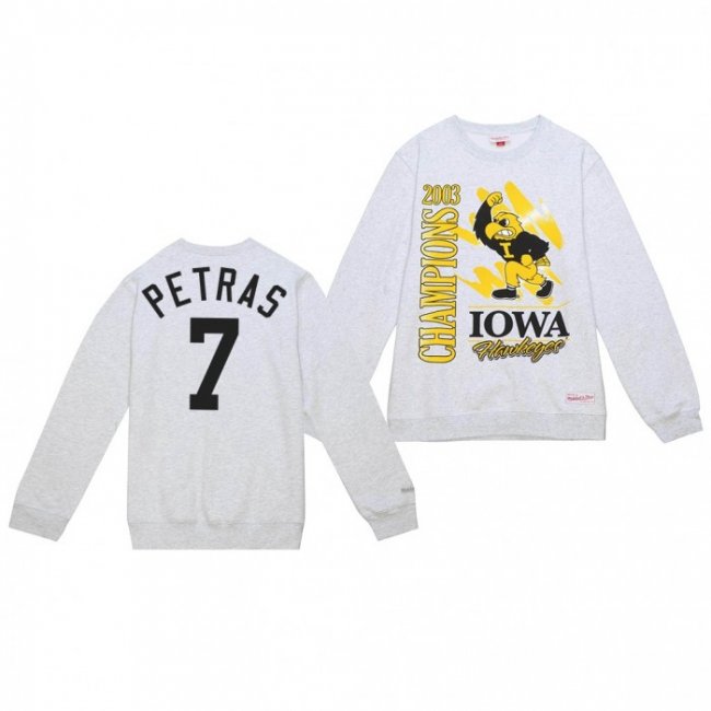 Spencer Petras Iowa Hawkeyes Sweatshirt #7 Retro Brush Crew White 2003 Champs