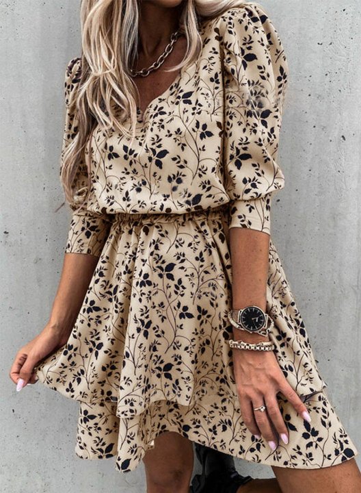 Women's Mini Dresses Floral 3/4 Sleeve A-line Daily V Neck Casual Mini Dress