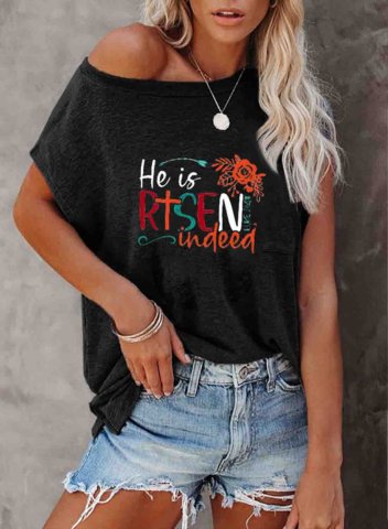 Women's Slogan Graphic T-shirts Solid Letter Short Sleeve Crew Neck Black Daily Casual T-shirt
