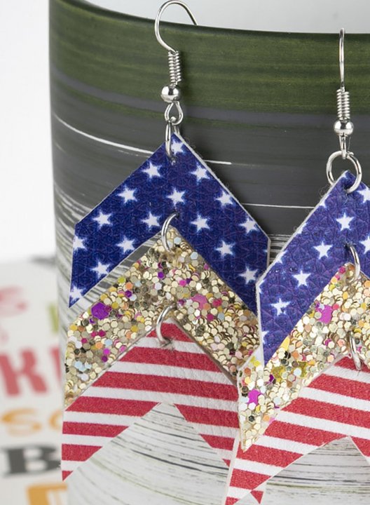 Women's Earrings Flag Color Block PU Earrings