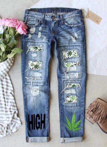 Women's Jeans Fruits&Plants Letter High Color Block Slim Mid Waist Ankle-length Pocket Daily Jeans