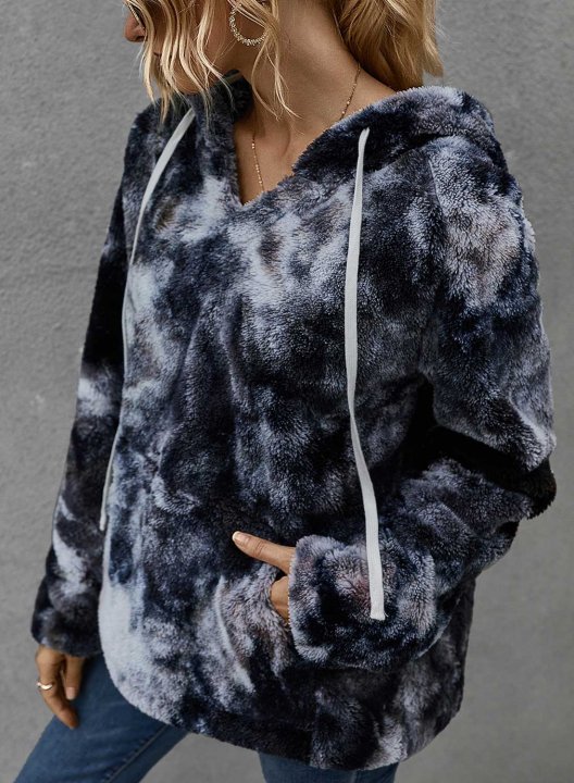 Winter Fashion Tie-Dye Hooded Women's Thick Sweatshirt