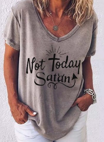 Women's Not Today Satan T-shirts Solid V Neck Short Sleeve Summer Casual Daily T-shirts