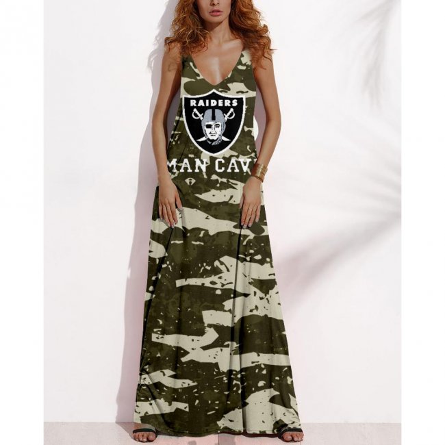 Women's Summer LAS VEGAS RAIDERS Fan Print V-neck Sleeveless Loose Long A-line Dress