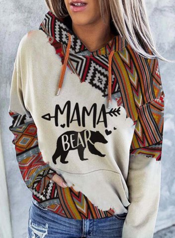 Women's Mama Bear Hoodies Ethnic Style Geometric Aztec Print Pocket Hoodie