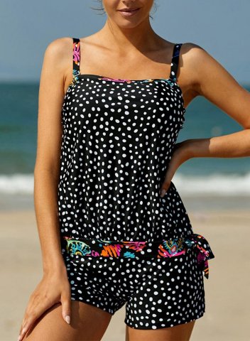 Women's Tankinis Mid Waist Polka Dot Padded Spaghetti Tankini Set