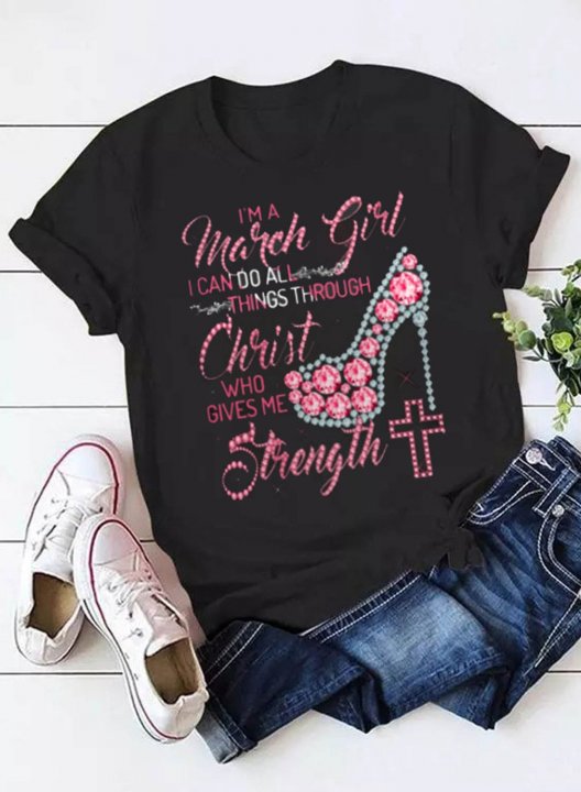 Women's T-shirts High-heels Letter Print Short Sleeve Round Neck Daily Casual T-shirt