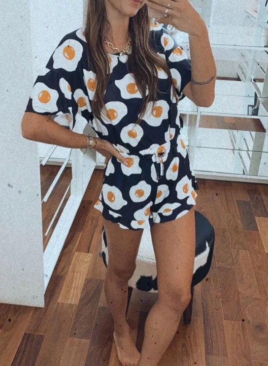 Women's Loungewear Sets Color Block Short Sleeve Round Neck Flare Short Ruffle Cute Summer Daily Loungewear Sets