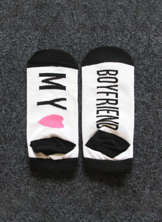 My Love & Girlfriend Print Women's Socks Color Block Letter Cotton Socks