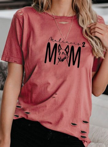 Women's T-shirts Animal Print Letter Solid Cut-out Round Neck Short Sleeve Daily Casual T-shirts
