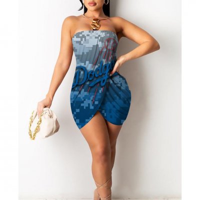 Los Angeles Dodgers Printed Irregular Bandeau Midi Dress