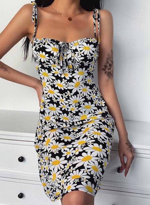 Women's Mini Dresses Fashion Floral Sleeveless Bodycon Spaghetti Cold Shoulder Vacation Dress