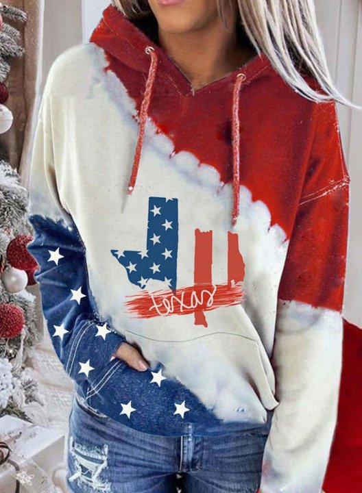 Women's Hoodies Flag Texas independence day Multicolor Tiedye Festival Long Sleeve Casual Hoodie