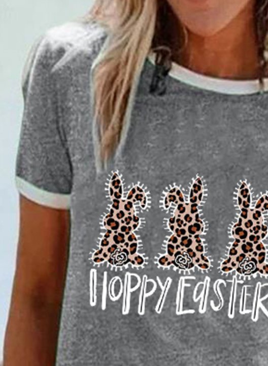 Women's T-shirts Leopard Letter Print Short Sleeve Round Neck T-shirt