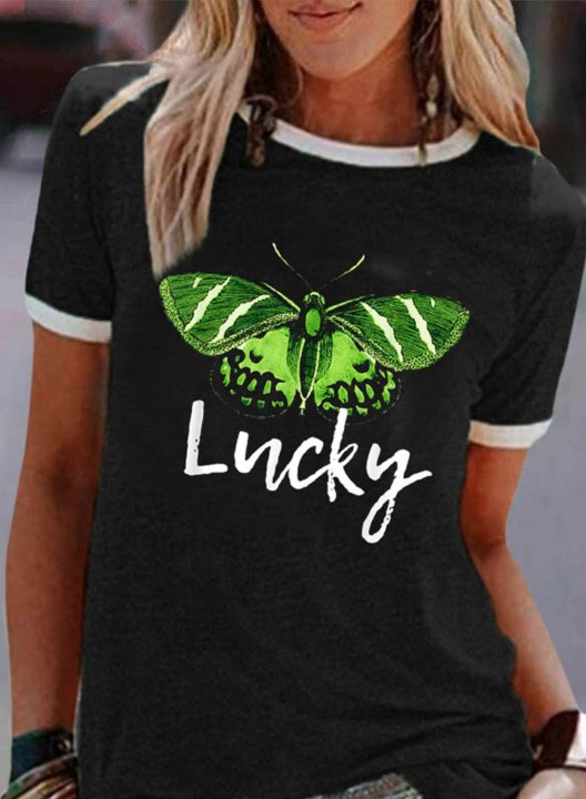 Women's T-shirts Butterfly Lucky Print St. Patrick's Day Color Block Round Neck Short Sleeve Daily Casual T-shirts