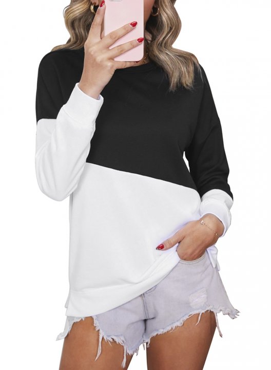 Color Block Long Sleeve Round Neck Casual Sweatshirt