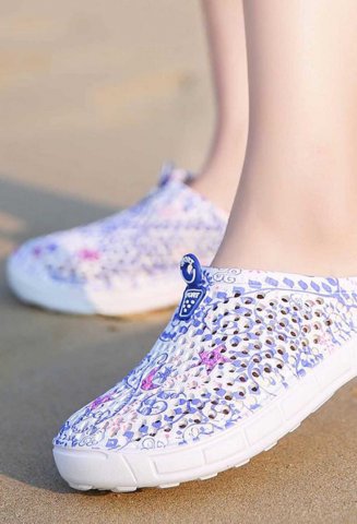 Women's Sandals Mesh Floral Rubber Low Beach Sandals