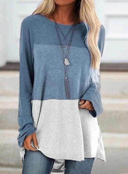 Color Block Long Sleeve Round Neck Daily Casual Sweatshirt