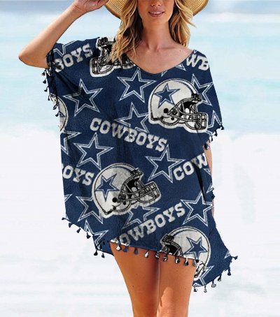 Cowboys Team series summer women's tassel Chiffon beach blouse