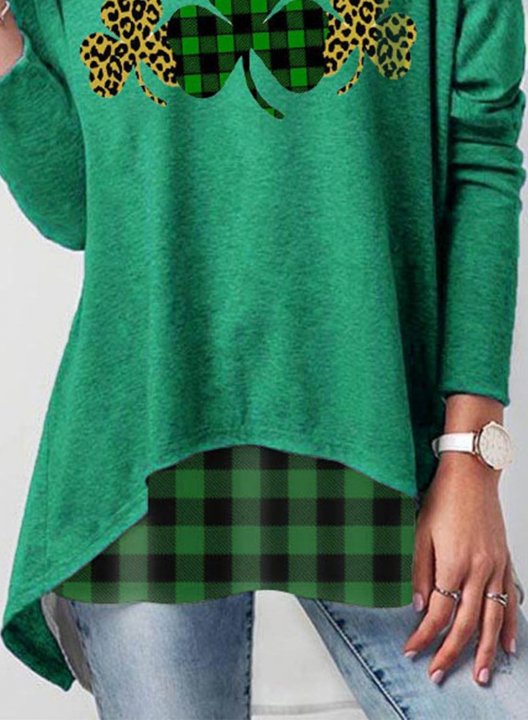 Women's Sweatshirts Color Block Tunic Leaves Long Sleeve Sweatshirts