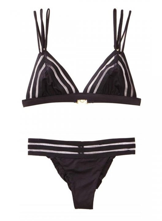 Women's Bikinis Solid Mid Waist Sleeveless V Neck Padded Adjustable Wire-free Beach Bikini Suit
