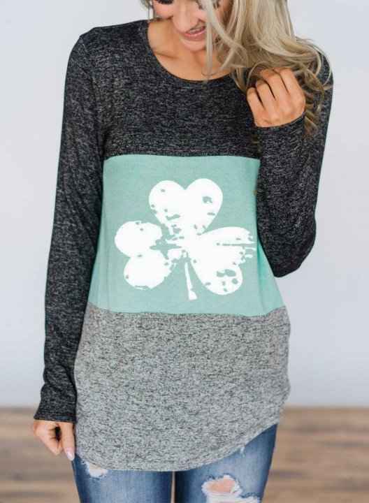 Women's T-shirts St.Patrick's Day Sweatshirt Shamrock Print Long Sleeve Round Neck Daily Shirt