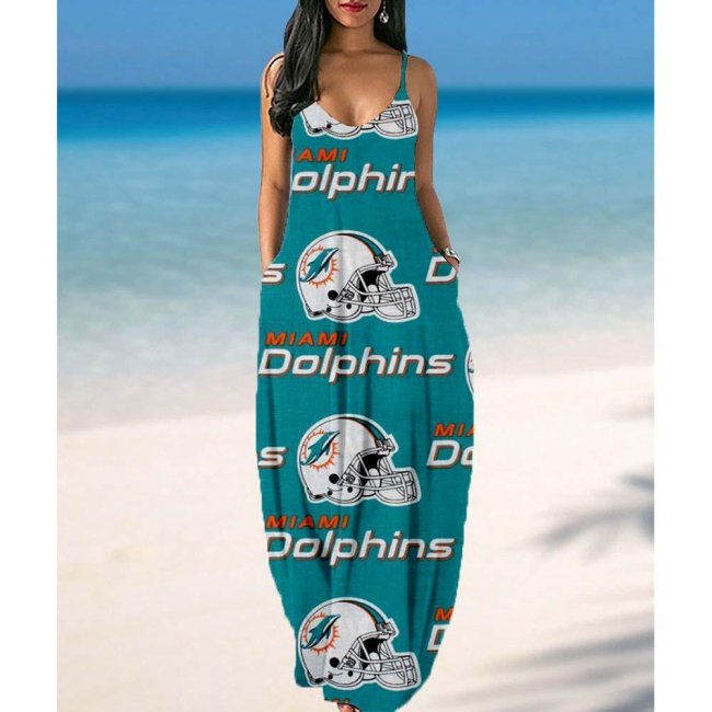 Women's Miami Dolphins Summer Suspender Maxi Dress