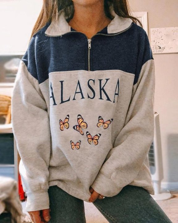 Alaska Sweatshirt Butterfly 'ALASKA' Zip Pullover