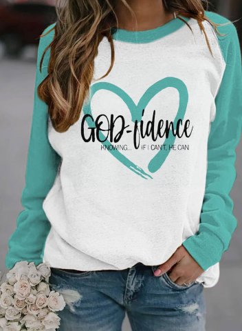 Women's Sweatshirts Letter Heart-shaped Raglan-sleeves Long Sleeve Round Neck Sweatshirt