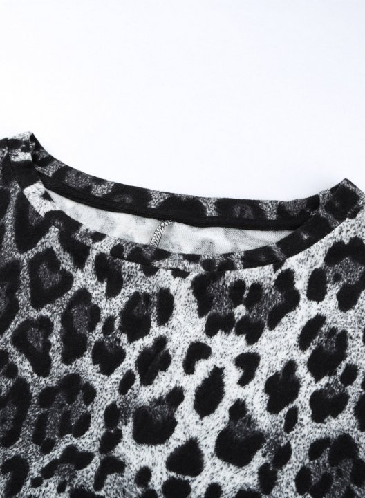 Leopard Round Neck Long Sleeve Tunic Sweatshirt