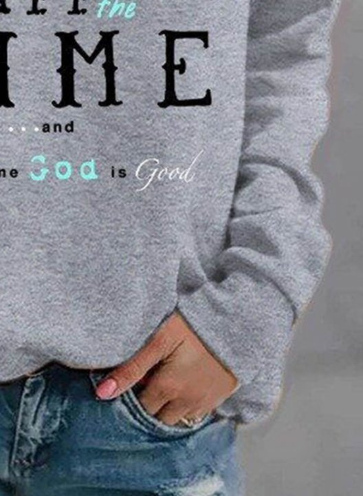 Women's God is Good All The Time Quotes Sweatshirt Solid Letter Long Sleeve Round Neck Daily Casual Sweatshirt