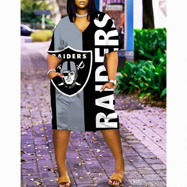 Las Vegas Raider print V-neck pocket dress