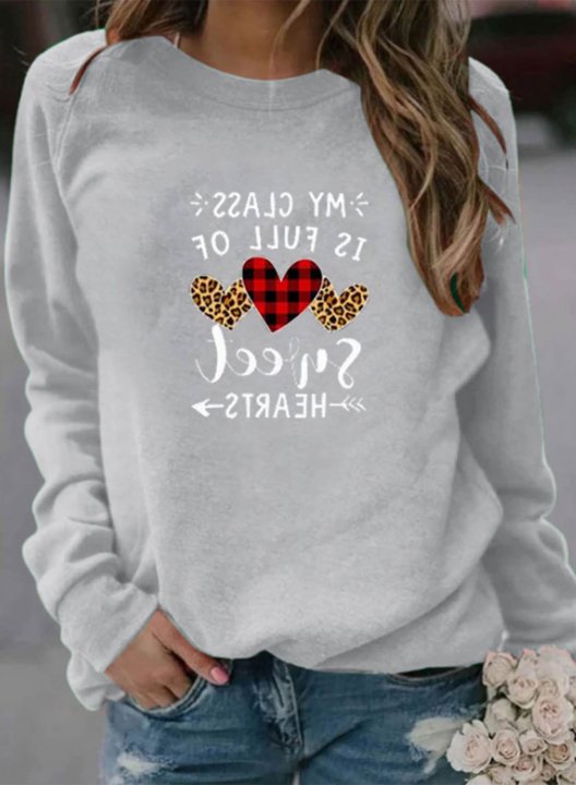 Women's Sweatshirts Letter Heart-shaped Long Sleeve Round Neck Casual Sweatshirt