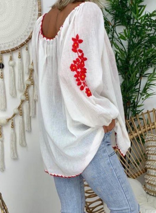 Women's Blouses Fringe Tassels Floral Embroidery Blouse