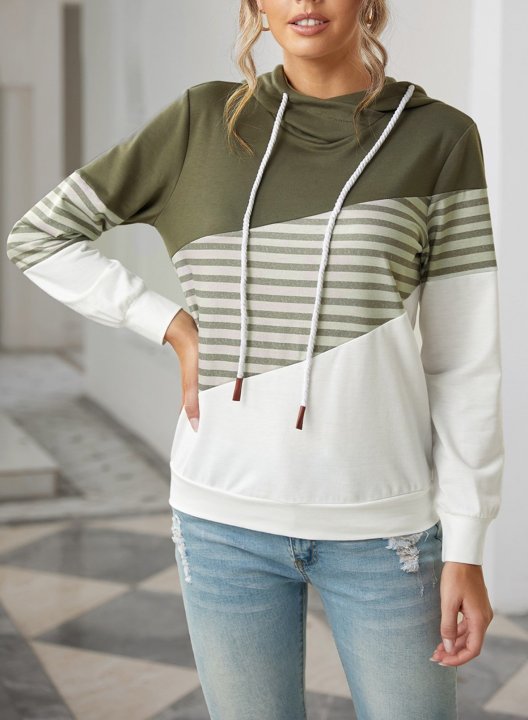 Striped Color Block Long Sleeve Hoodie