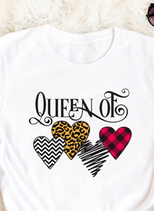 Women's T-shirts Leopard Plaid Letter Heart-shaped Short Sleeve Round Neck Daily T-shirt