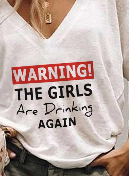 Women's Warning The Girls Are Drinking Again T-shirts Casual Letter Solid V Neck Short Sleeve Daily T-shirts