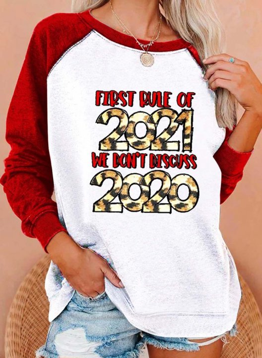 Women's Sweatshirts Christmas Letter Leopard Print Color-block Long Sleeve Round Neck Sweatshirt