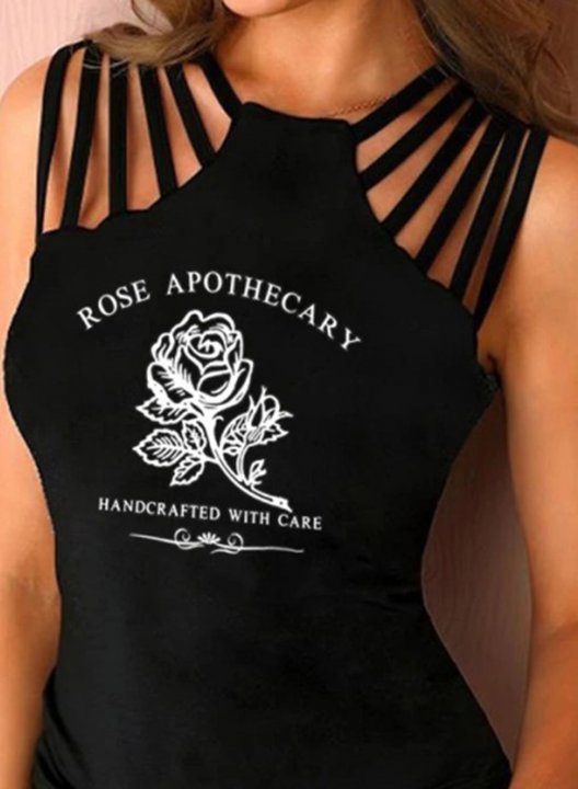 Women's Rose Apothecary Tank Tops Letter Sleeveless Hollow Out Tank Top