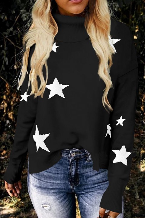 Women's Sweaters Khaki Turtleneck Dropped Sleeve Star Print Sweaters